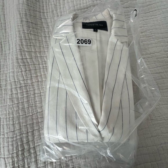 Lafayette 148 Linen White Striped Blazer and Pants Set 2069 - Picture 12 of 12